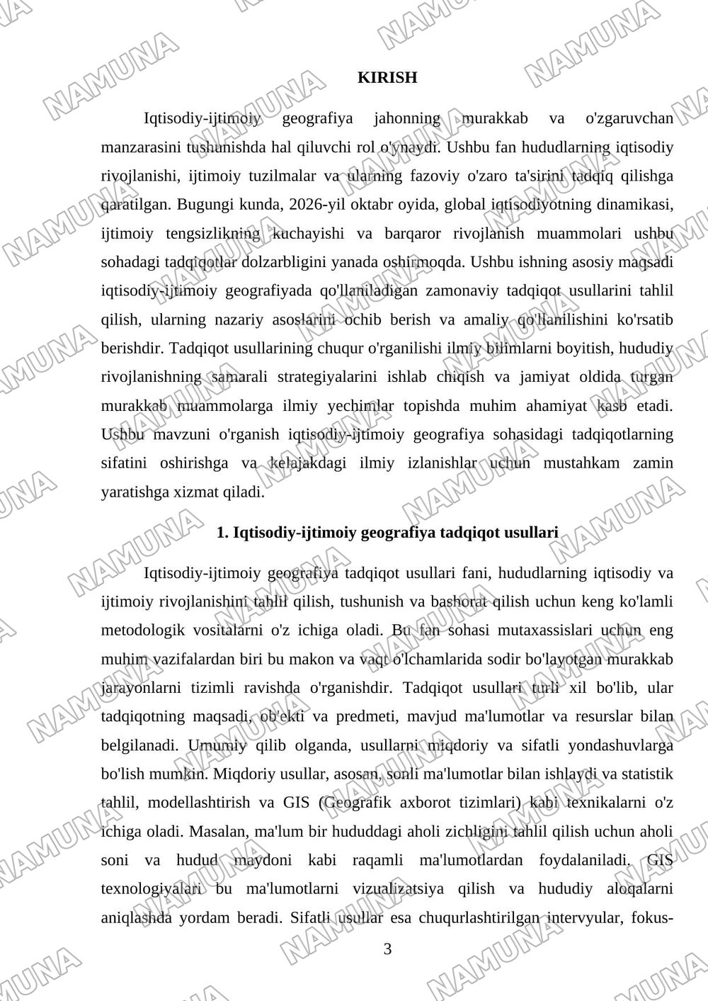 Iqtisodiy ijtimoiy geografiya tadqiqot usullari — mustaqil ish, 3-varaq