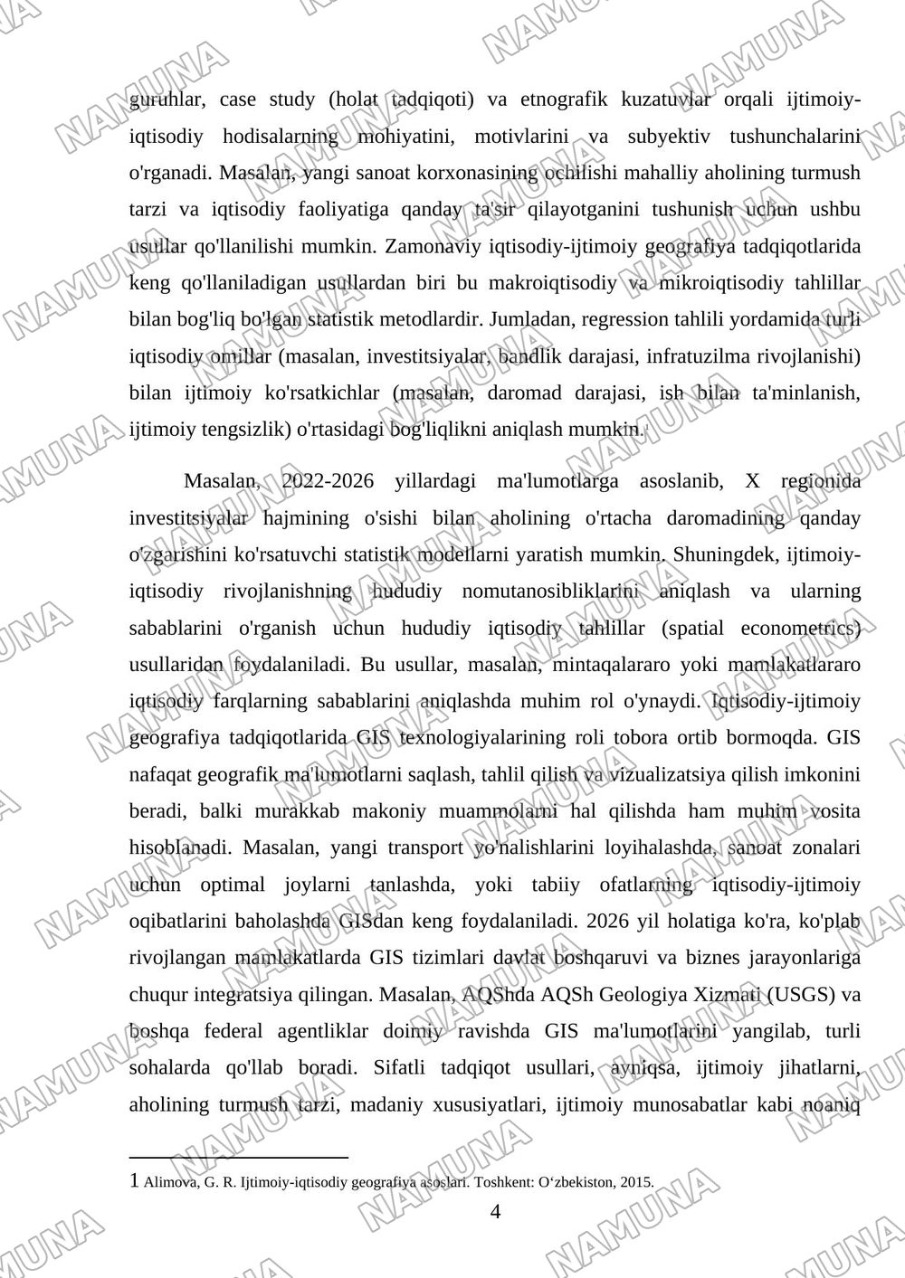 Iqtisodiy ijtimoiy geografiya tadqiqot usullari — mustaqil ish, 4-varaq