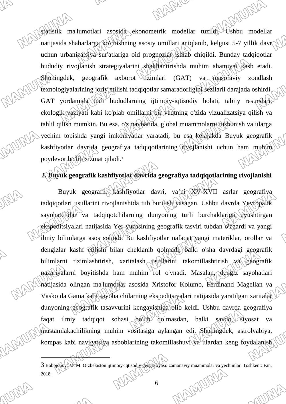 Iqtisodiy ijtimoiy geografiya tadqiqot usullari — mustaqil ish, 6-varaq