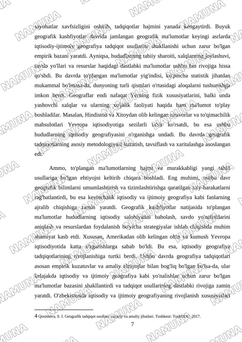 Iqtisodiy ijtimoiy geografiya tadqiqot usullari — mustaqil ish, 7-varaq