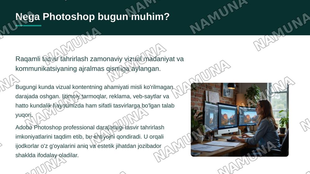 ADOBE PHOTOSHOP DASTURI BILAN UMUMIY TANISHUV — zamonaviy taqdimot, 3-slayd