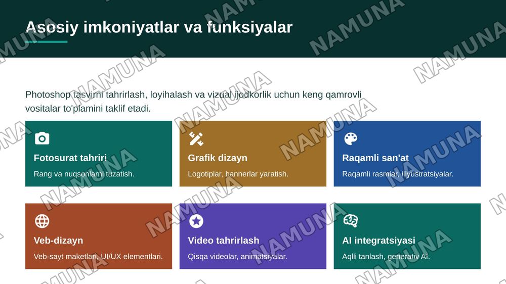 ADOBE PHOTOSHOP DASTURI BILAN UMUMIY TANISHUV — zamonaviy taqdimot, 5-slayd