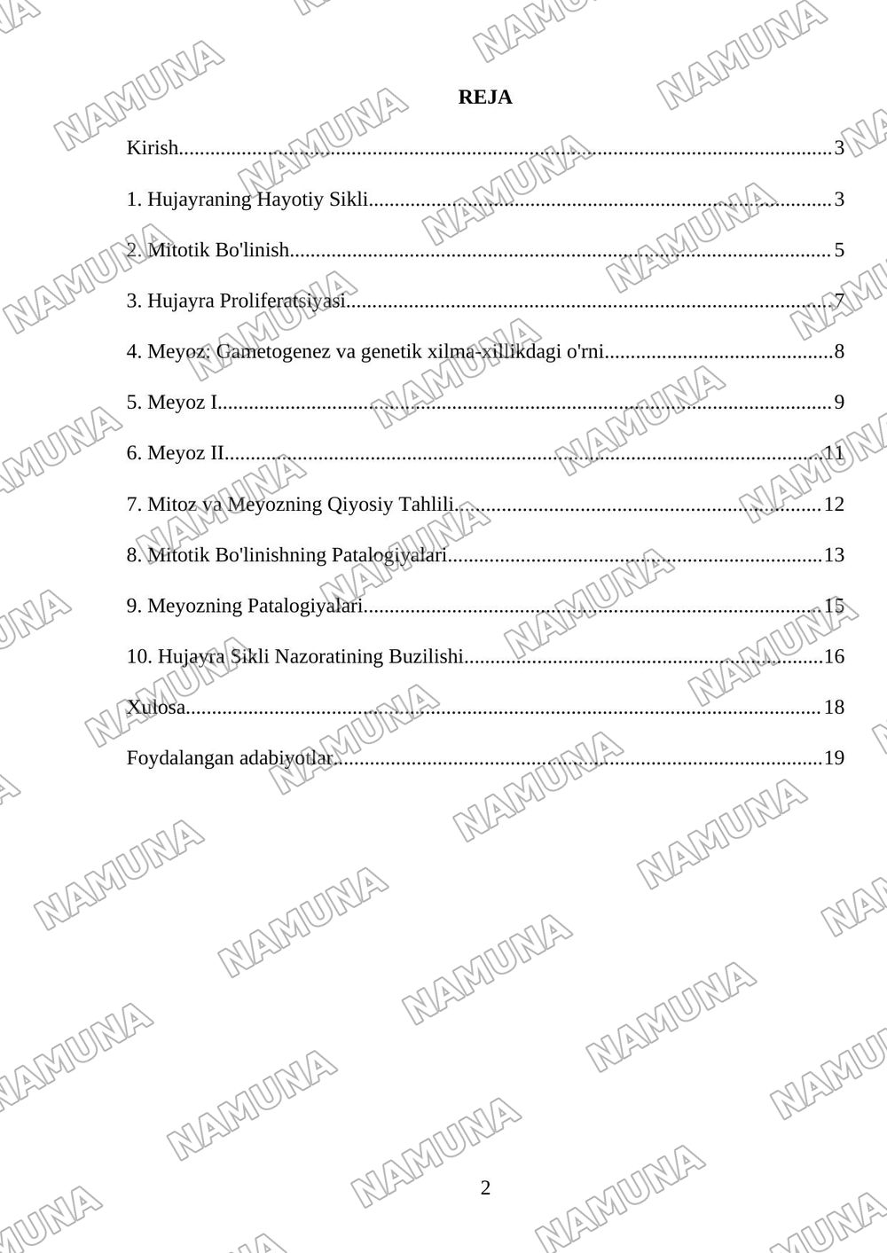 Hujayraning mitotik va hayotiy sikli.Hujayra proliferatsiyasi.Hujayraning meyotik bo’linishi.meyoz mitozning patalogiyasi — mustaqil ish, 2-varaq