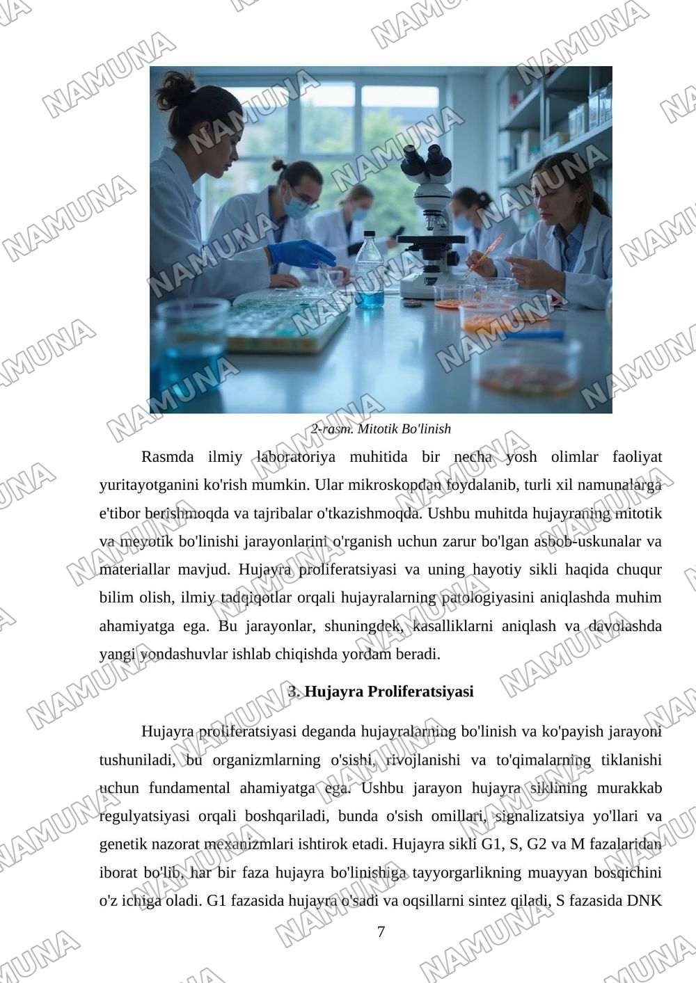 Hujayraning mitotik va hayotiy sikli.Hujayra proliferatsiyasi.Hujayraning meyotik bo’linishi.meyoz mitozning patalogiyasi — mustaqil ish, 7-varaq