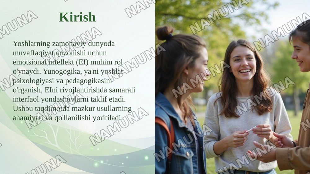 Yoshlarning emotsional intellekt salohiyatini rivojlantirishda yunogogikaning interfaol yondashuvlari — taqdimot, 3-slayd