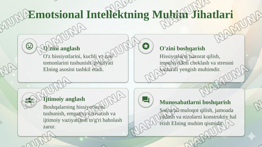 Yoshlarning emotsional intellekt salohiyatini rivojlantirishda yunogogikaning interfaol yondashuvlari — taqdimot, 4-slayd