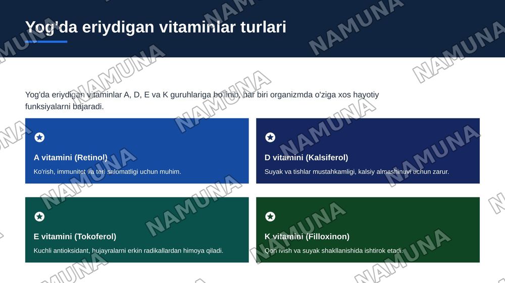 Yog’da eriydigan vitaminlarning ovqatlanishdagi gigiyenik ahamiyati — zamonaviy taqdimot, 4-slayd