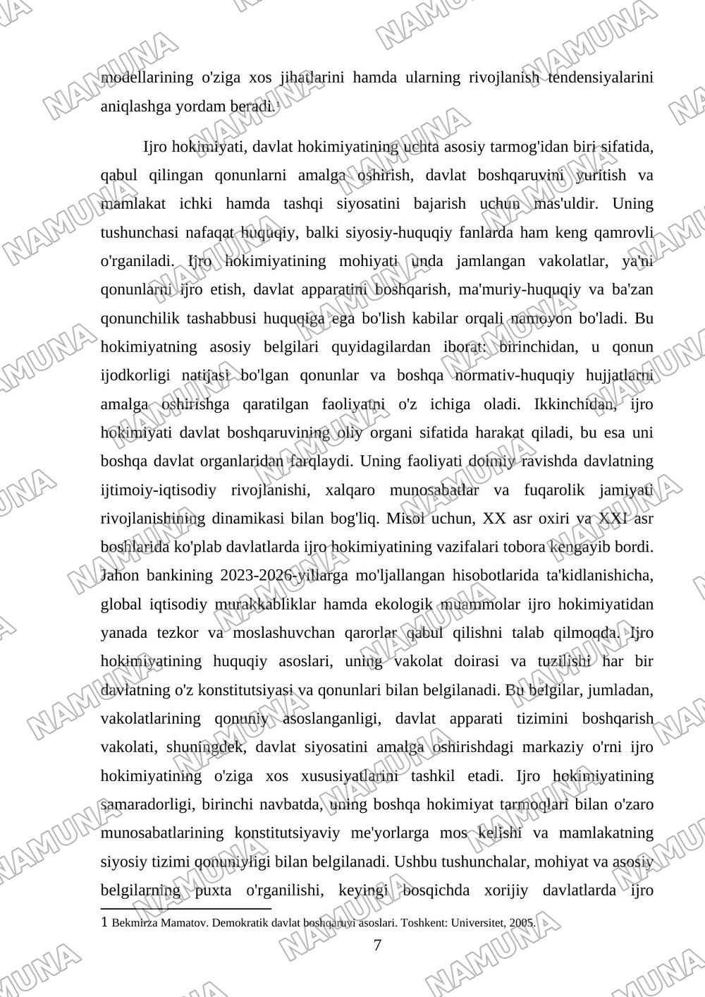 Xorijiy davlatlarda ijro hokimiyati modellarning qiyosiy tahlili — kurs ishi, 7-varaq
