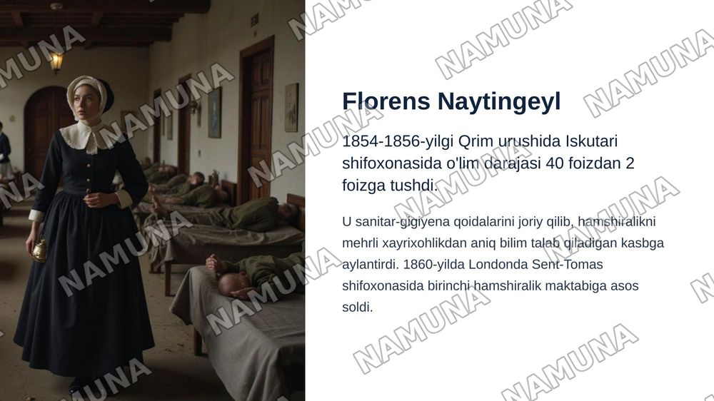 Hamshiralik ishi faniga kirish.
Hamshiralik ishining tarixi va rivojlanishi. — zamonaviy taqdimot, 5-slayd