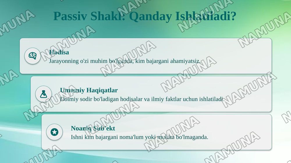 Present simple passive
Presenting procces — taqdimot, 6-slayd