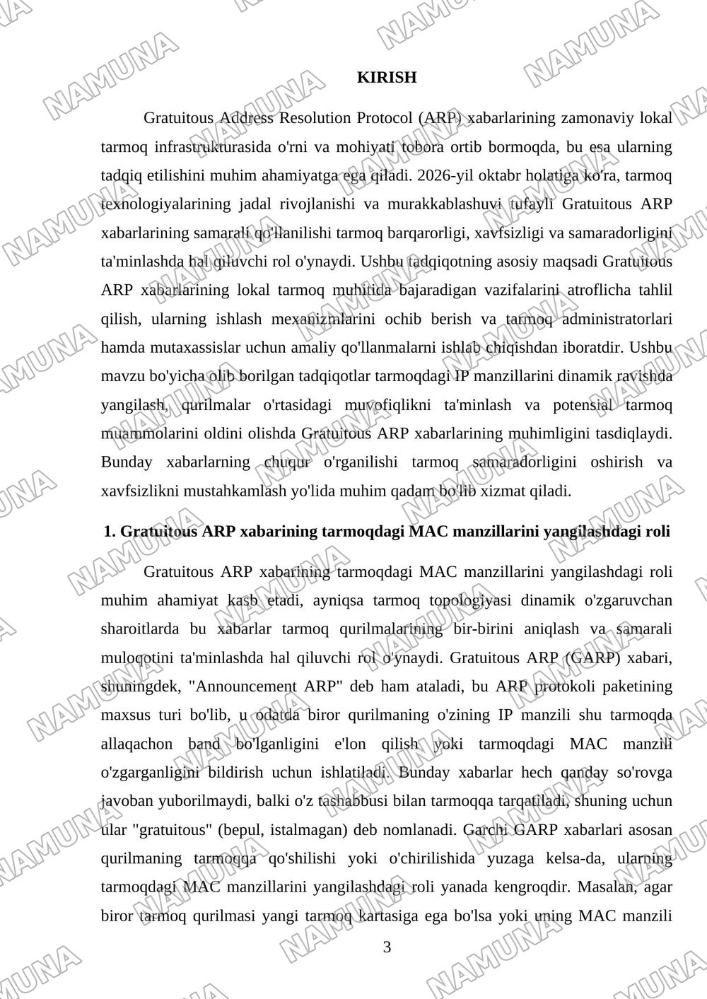 Gratuitous ARP xabarining lokal tarmoqdagi vazifalari — mustaqil ish, 3-varaq
