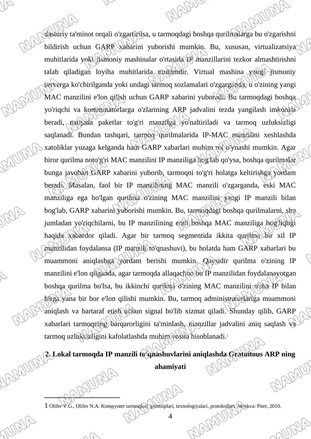 Gratuitous ARP xabarining lokal tarmoqdagi vazifalari — mustaqil ish, 4-varaq