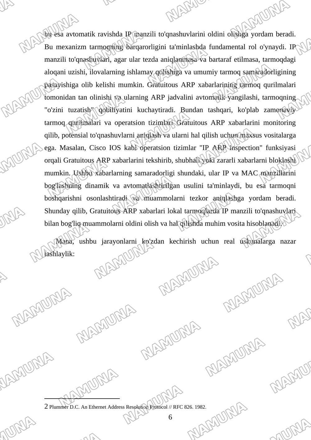 Gratuitous ARP xabarining lokal tarmoqdagi vazifalari — mustaqil ish, 6-varaq
