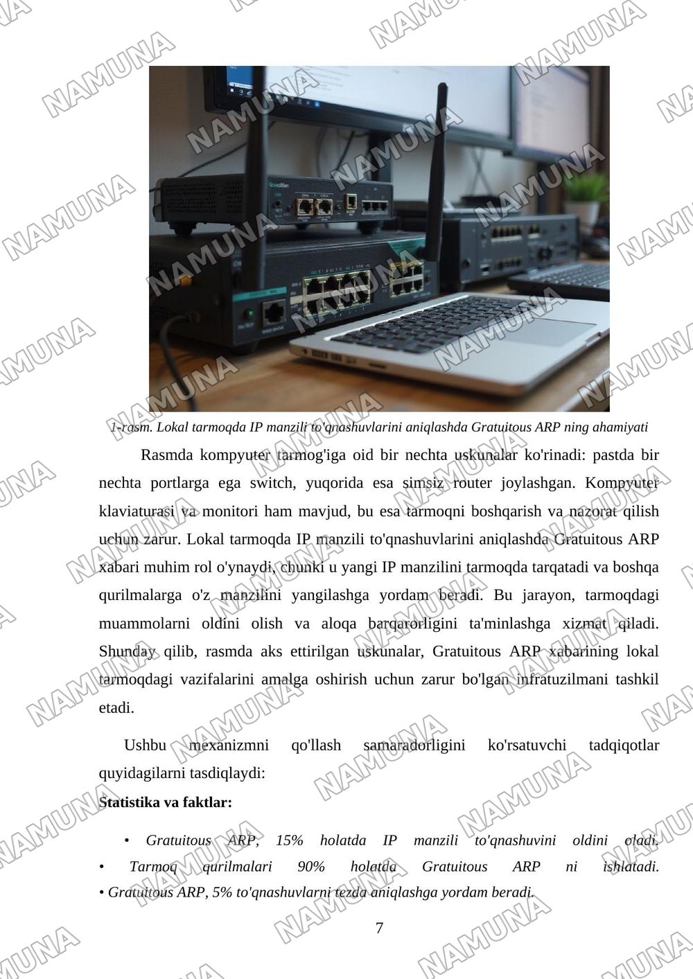 Gratuitous ARP xabarining lokal tarmoqdagi vazifalari — mustaqil ish, 7-varaq