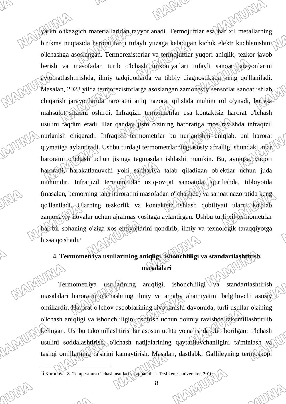 Harorat o'lchov asboblarining yaratish tarixi, termometriya usullari va ularning ahamiyati — mustaqil ish, 8-varaq