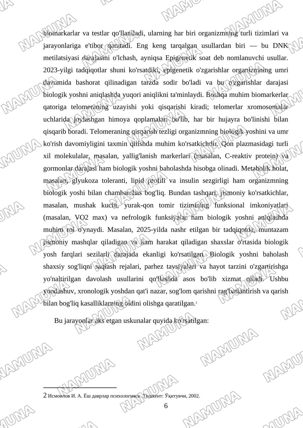 Psixologik va biologik yosh — mustaqil ish, 6-varaq