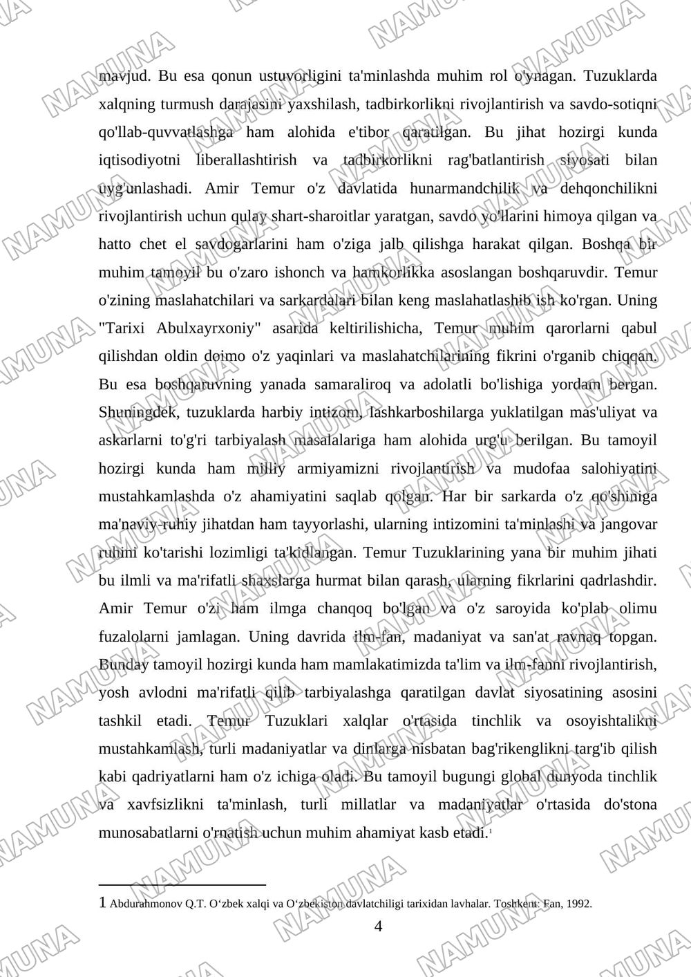 Temur Tuzuklari va uning hozirdi davrdagi ahamiyati — mustaqil ish, 4-varaq