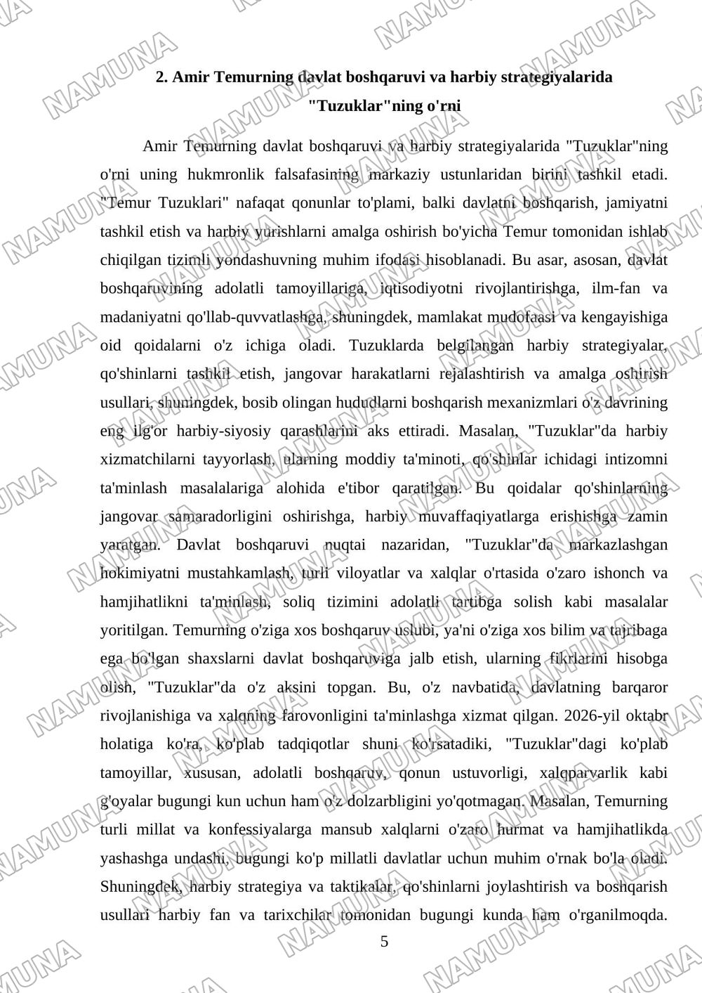 Temur Tuzuklari va uning hozirdi davrdagi ahamiyati — mustaqil ish, 5-varaq