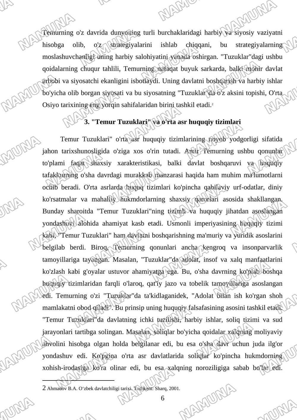 Temur Tuzuklari va uning hozirdi davrdagi ahamiyati — mustaqil ish, 6-varaq