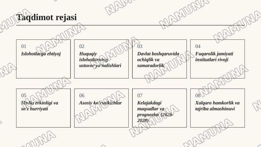 Oʻzbekistonda huquqiy siyosiy islohotlarning amalga oshirilishi — zamonaviy taqdimot, 2-slayd
