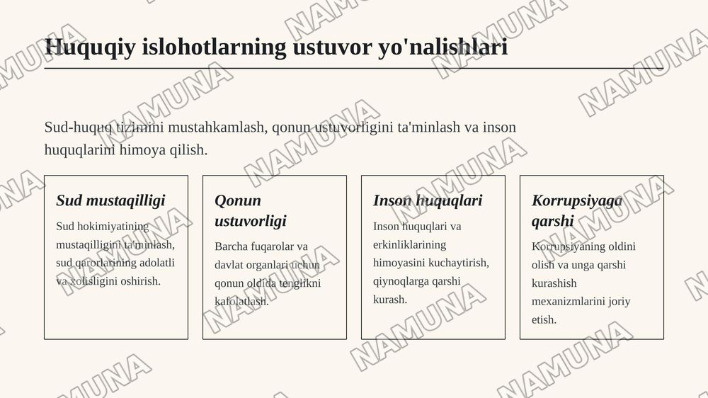 Oʻzbekistonda huquqiy siyosiy islohotlarning amalga oshirilishi — zamonaviy taqdimot, 4-slayd