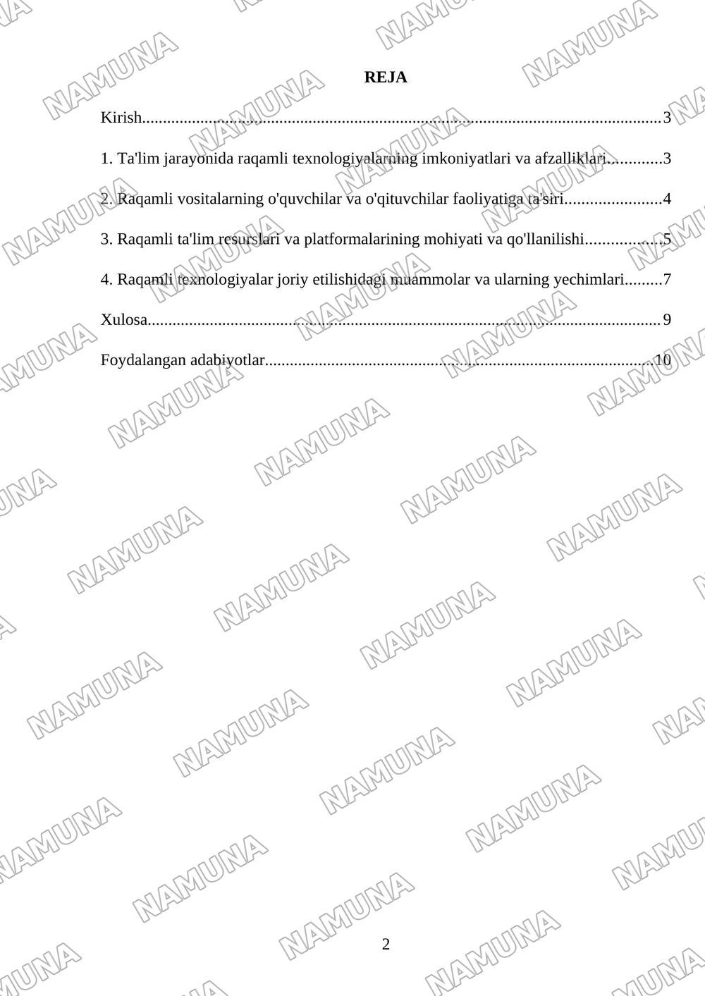 Raqamli texnologiyalarining ta'lim jarayonidagi o'rni — referat, 2-varaq
