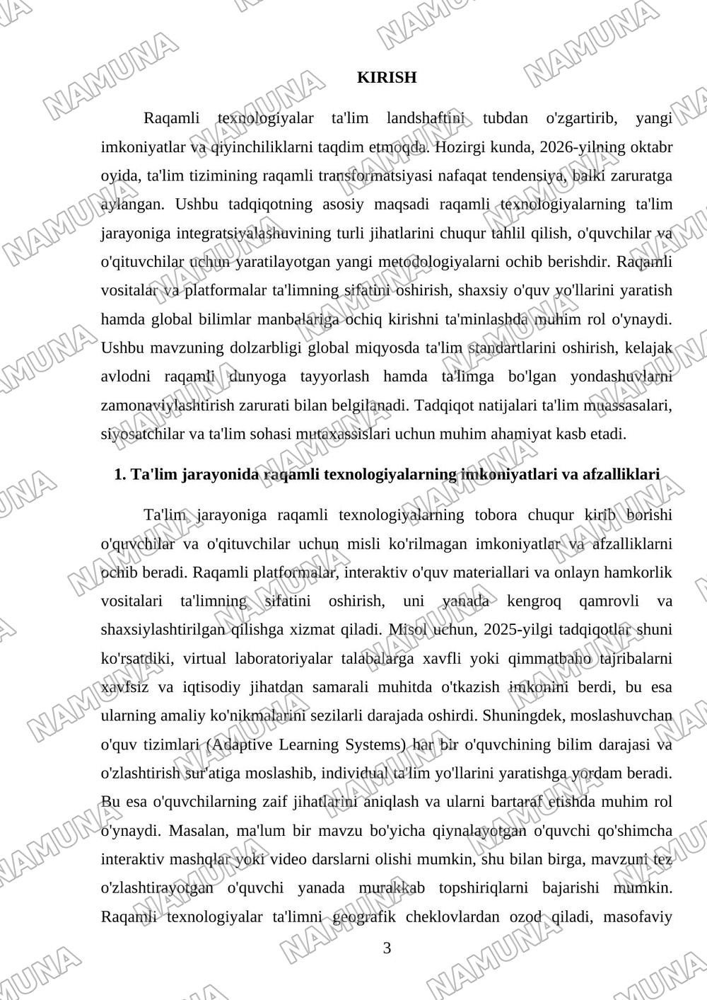 Raqamli texnologiyalarining ta'lim jarayonidagi o'rni — referat, 3-varaq