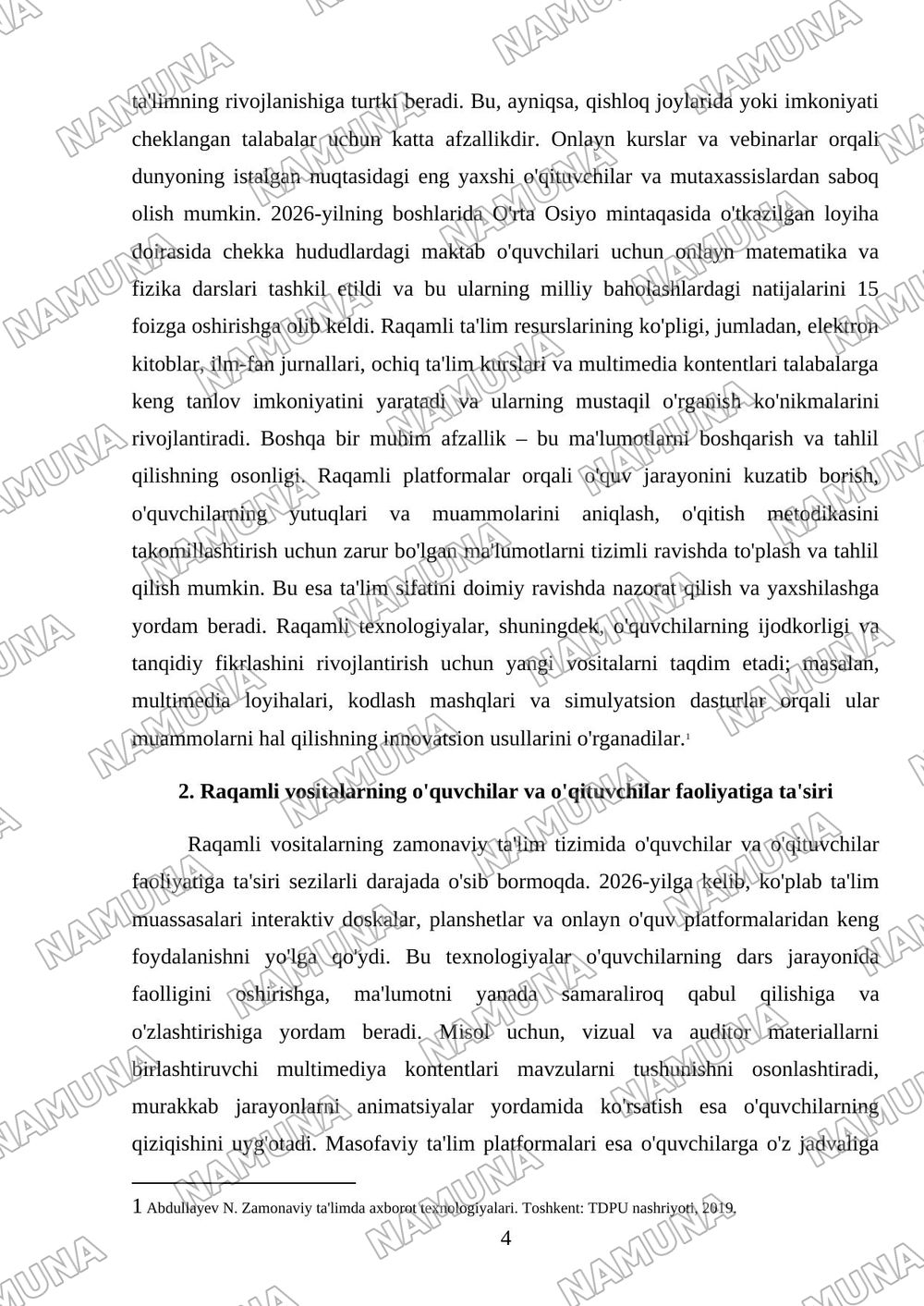 Raqamli texnologiyalarining ta'lim jarayonidagi o'rni — referat, 4-varaq