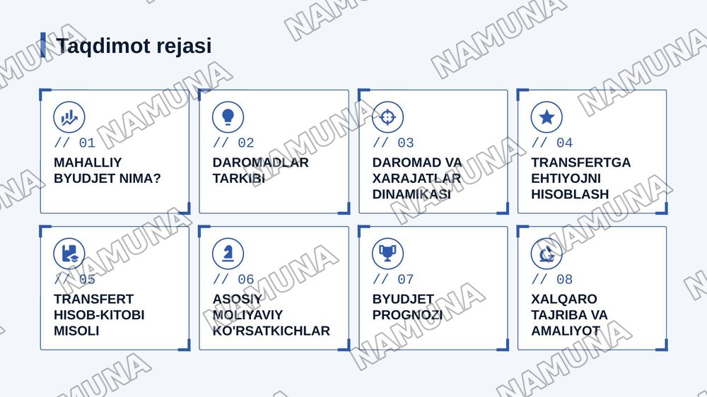 Mahalliy byudjet va transfertlar tahlili. Mahalliy byudjet daromadlari va
xarajatlarinitaqqoslash, hududlararo moliyaviy farqlarni aniqlash va transfertlar
bo‘yicha hisob-kitobhamda tahlil bajarish — zamonaviy taqdimot, 2-slayd