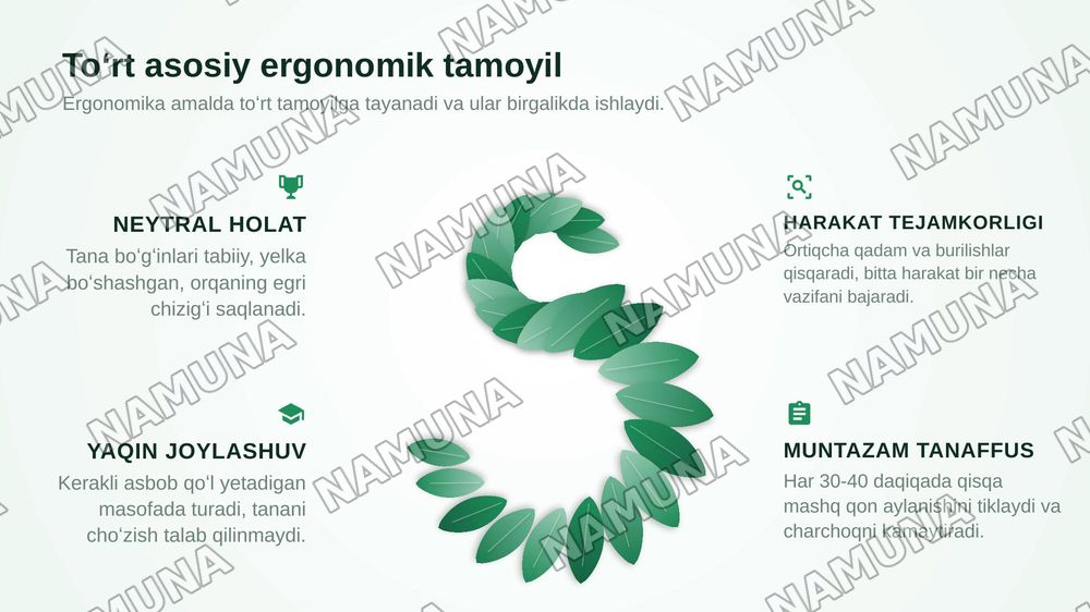 Stomatolog shifokorining asosiy ergonomik ish tamoyillari. Stomatologiya boʻlimlari va ularning tashkil etilishi — zamonaviy taqdimot, 4-slayd