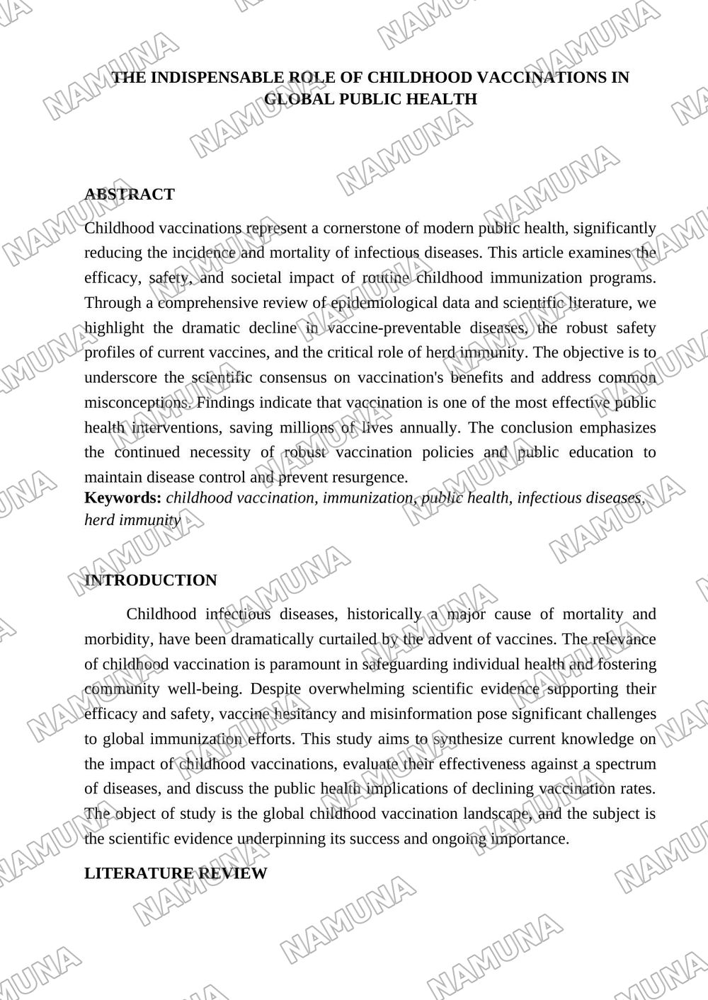 CHILDHOOD VACCINATIONS — maqola, 1-varaq