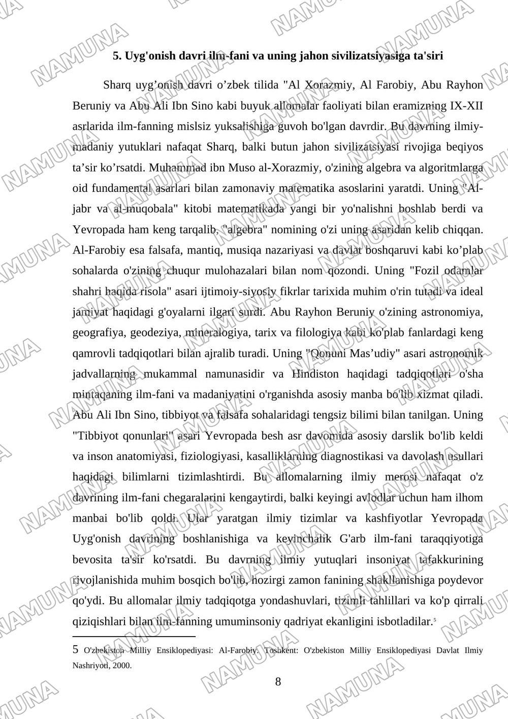 Sharq uyg‘onish davri Al Xorazmiy Al Farobiy Abu Rayhon Beruniy Abu Ali Ibn Sino — mustaqil ish, 8-varaq
