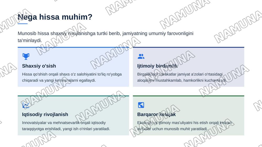 Munosib hissa — zamonaviy taqdimot, 4-slayd