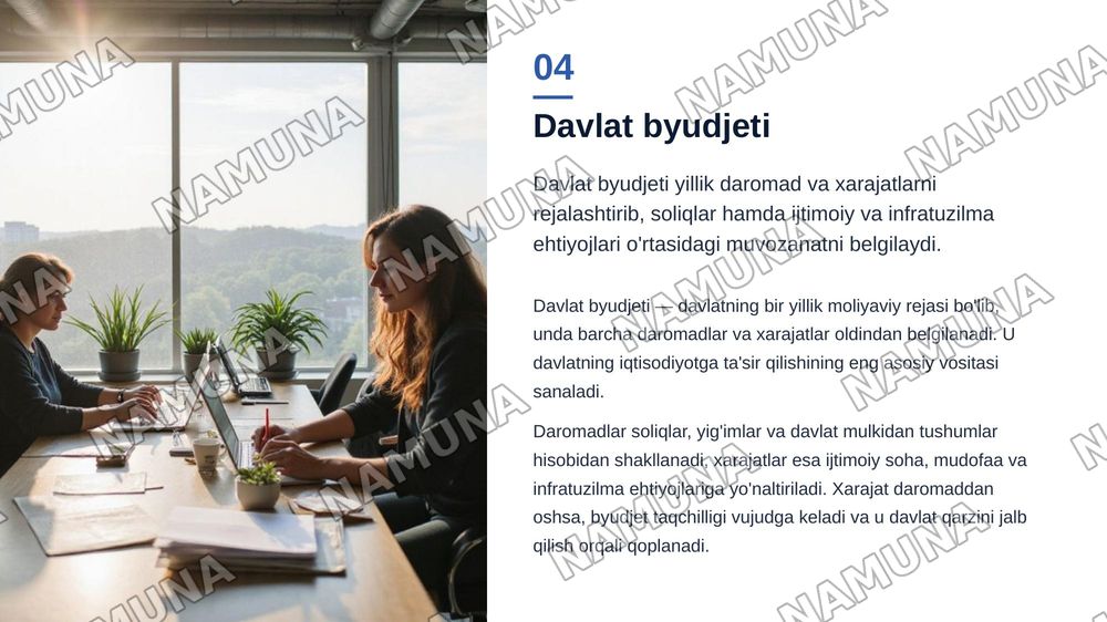 Pul bozori,davlat byudjeti, soliqlar va davlat qarzi
Shu mavzuda har bitiga 2-3 betli slayd va ustiga Toshkent kimyo texnologiya instituti 25-77 guruh talabasi Xabibullayev Baxtiyor deb yozib ham ber ustiga — zamonaviy taqdimot, 5-slayd