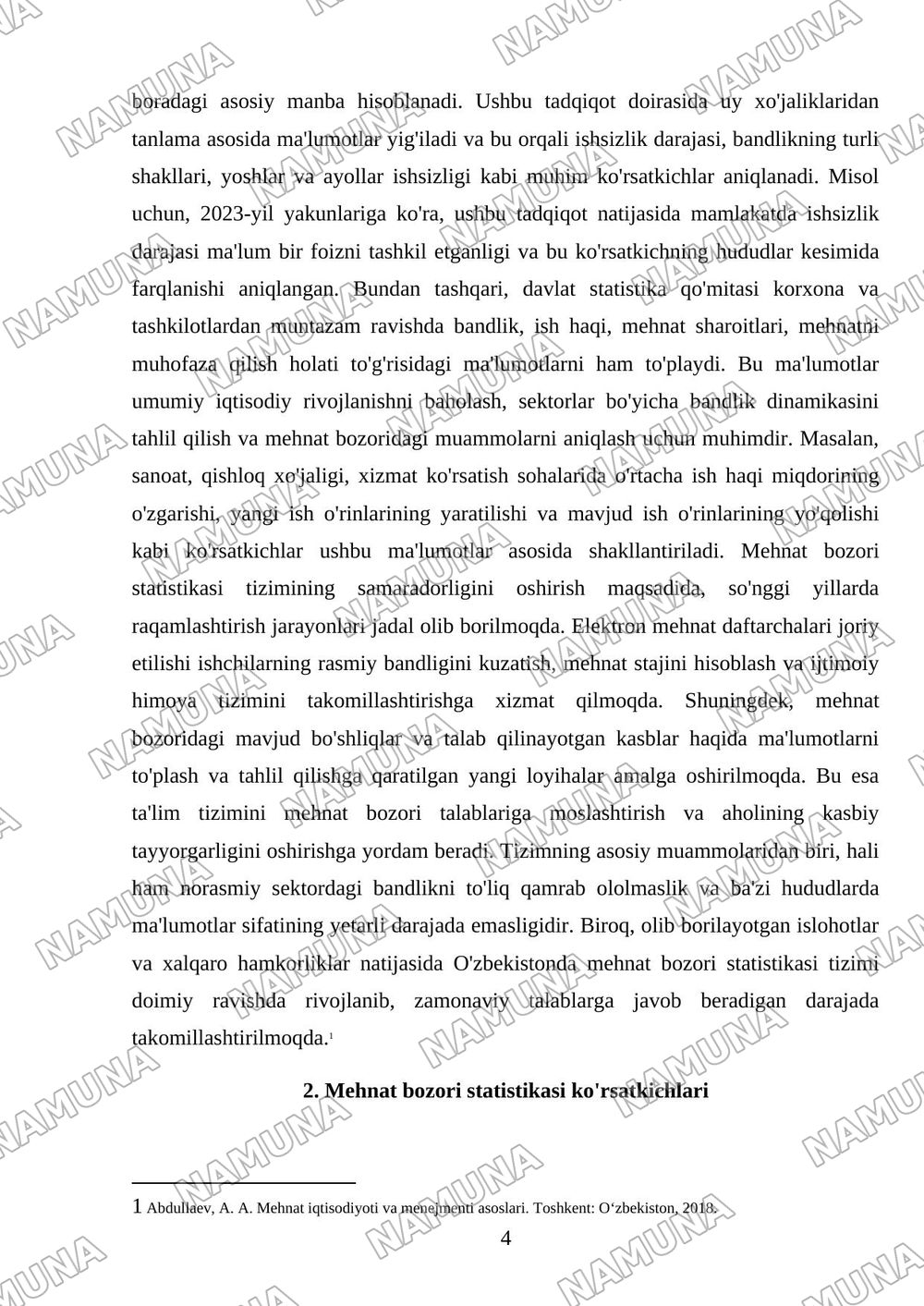 mehnat bozori statistikasi — mustaqil ish, 4-varaq