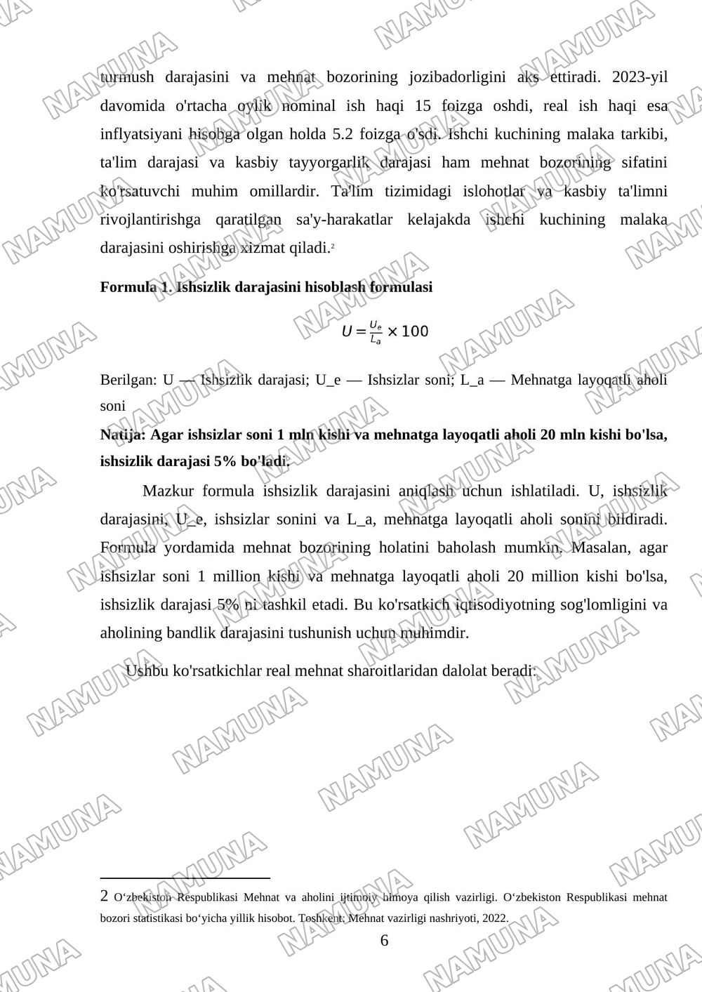 mehnat bozori statistikasi — mustaqil ish, 6-varaq
