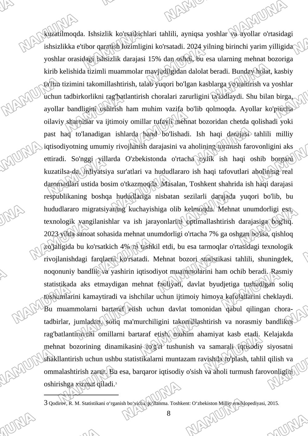 mehnat bozori statistikasi — mustaqil ish, 8-varaq