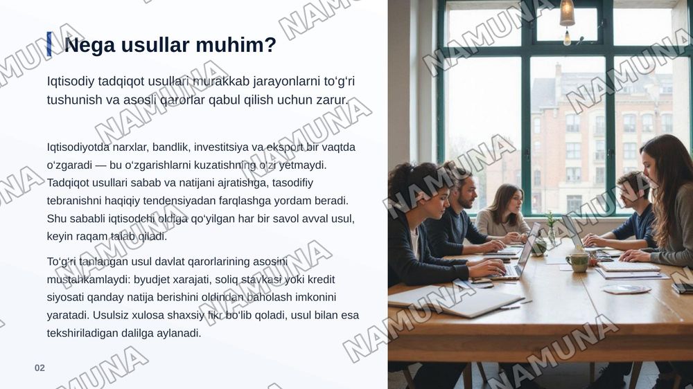 Iqtisodiy tadqiqotlarning o‘ziga xos usullari va ularni O‘zbekiston iqtisodiyotini tahlil qilishda qo‘llash. — zamonaviy taqdimot, 3-slayd