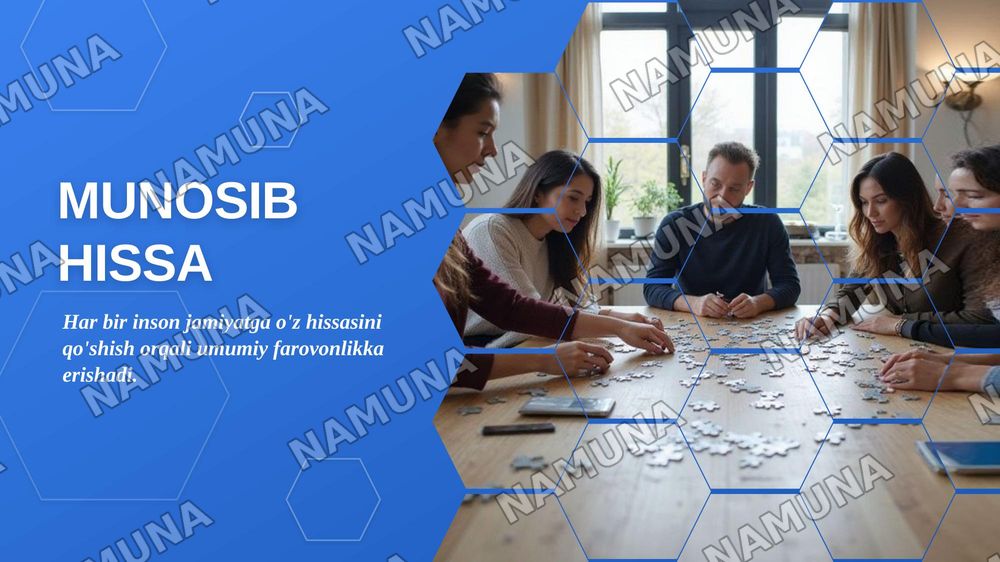 Munosib hissa — zamonaviy taqdimot, 1-slayd
