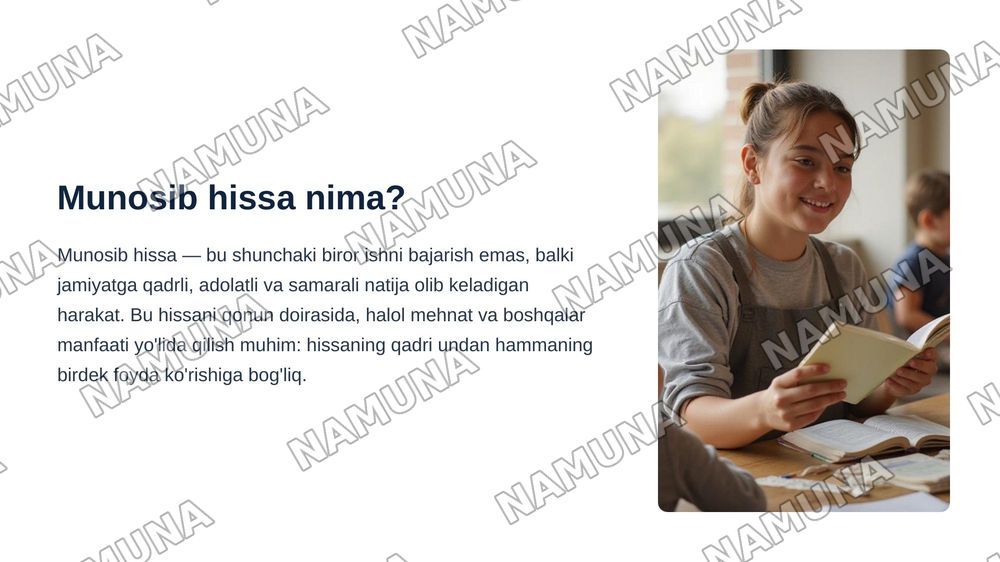 Munosib hissa — zamonaviy taqdimot, 4-slayd