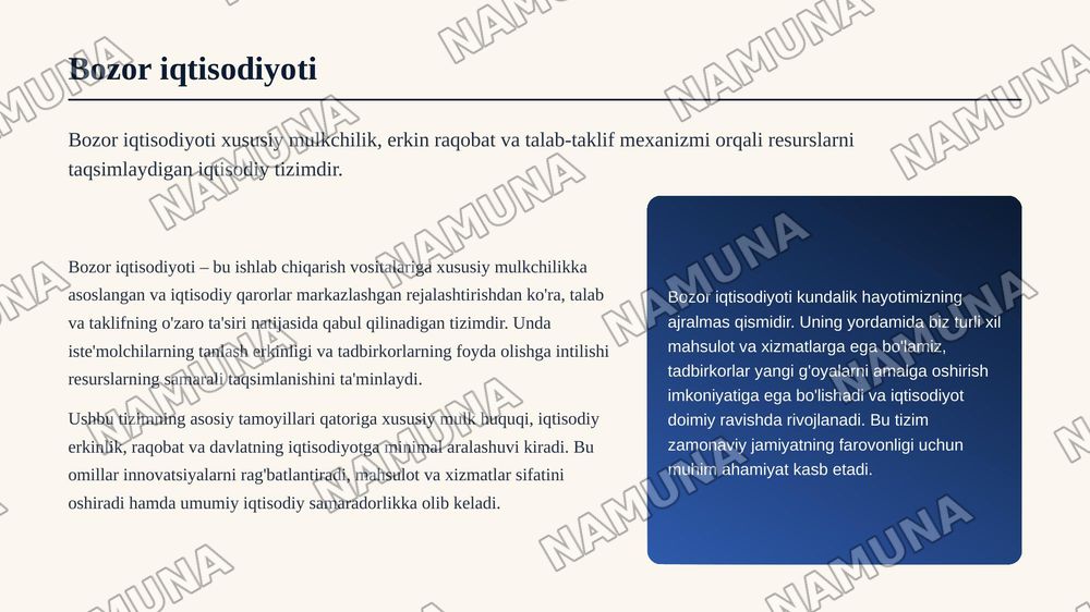 Bozor iqtisodiyotining mazmuni va amal qilishi — zamonaviy taqdimot, 3-slayd