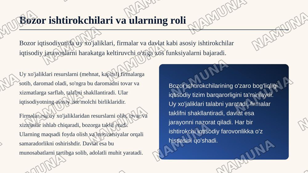 Bozor iqtisodiyotining mazmuni va amal qilishi — zamonaviy taqdimot, 5-slayd