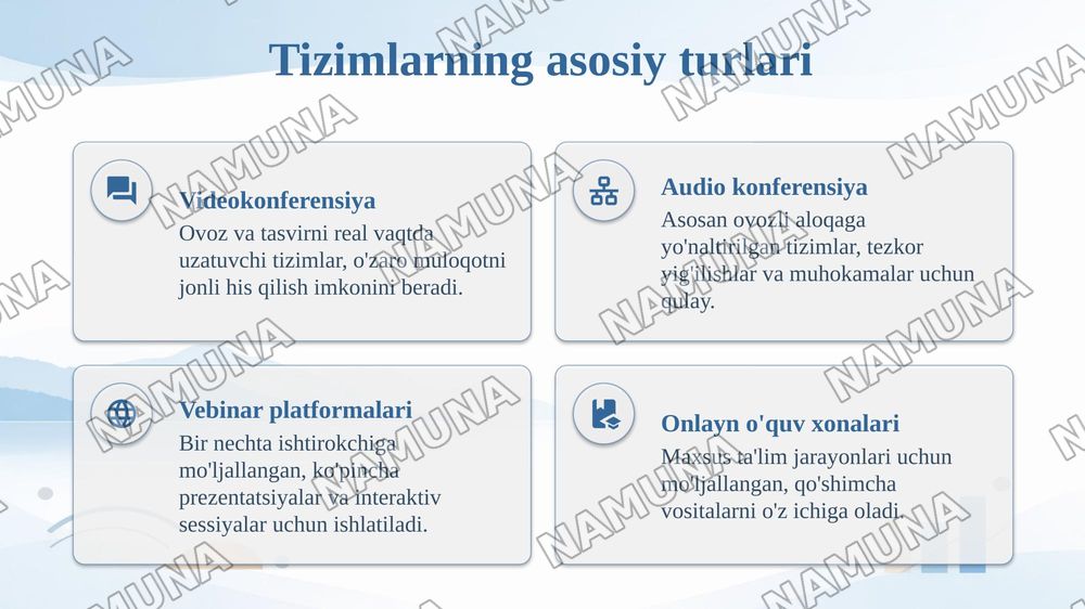 Masofaviy ta’limda Videokonferensiya va audio konferensiya tizimlari va ulardan foydalanish. — taqdimot, 4-slayd