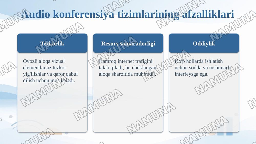 Masofaviy ta’limda Videokonferensiya va audio konferensiya tizimlari va ulardan foydalanish. — taqdimot, 7-slayd