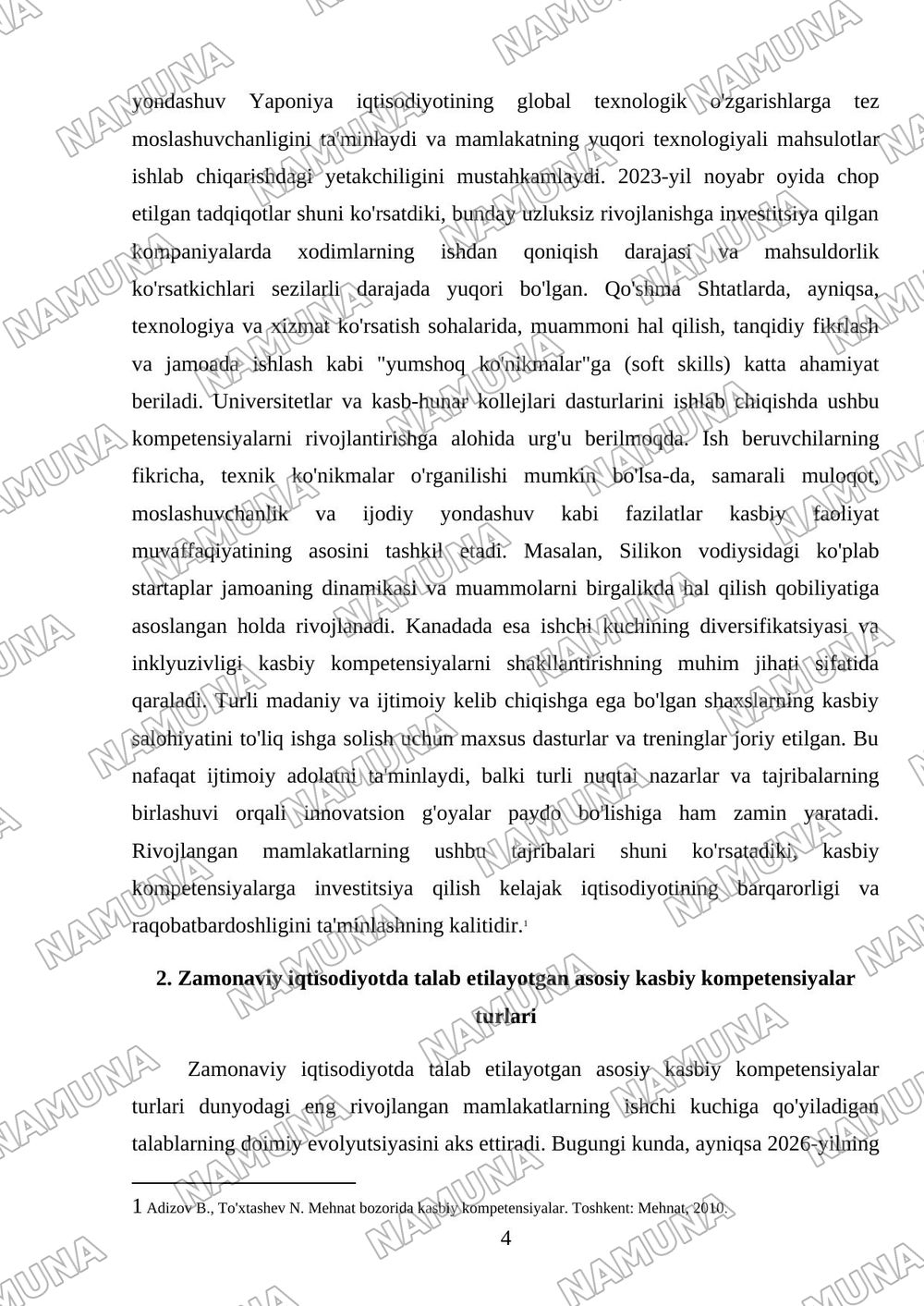 Rivojlangan mamlakatlar tajribasida kasbiy kompetensiyalarga qo'yiladigan talablar — referat, 4-varaq
