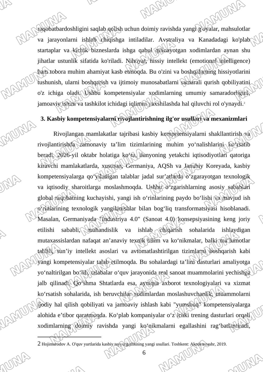 Rivojlangan mamlakatlar tajribasida kasbiy kompetensiyalarga qo'yiladigan talablar — referat, 6-varaq