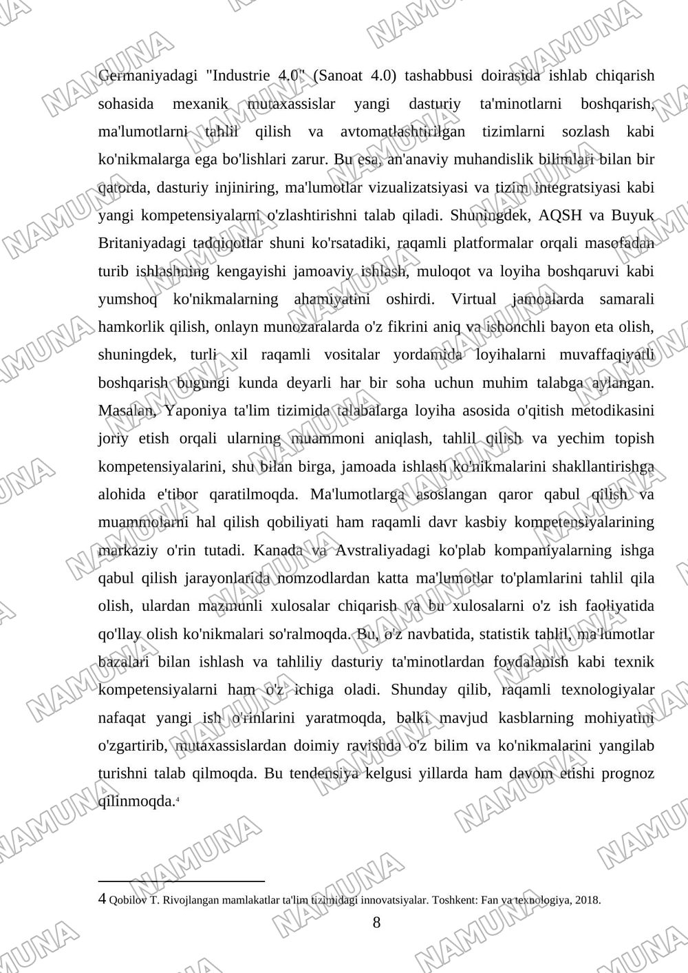 Rivojlangan mamlakatlar tajribasida kasbiy kompetensiyalarga qo'yiladigan talablar — referat, 8-varaq