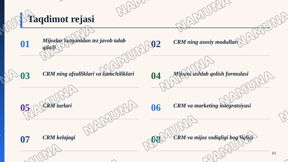 CRM tizimlarining strategik ahamiyati va mijoz sodiqligiga taʼsiri — zamonaviy taqdimot, 2-slayd