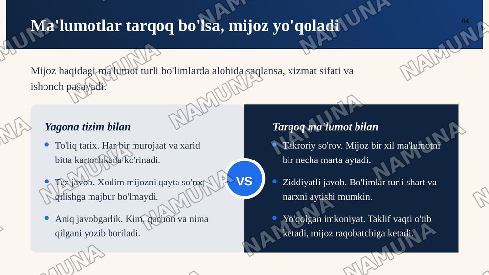 CRM tizimlarining strategik ahamiyati va mijoz sodiqligiga taʼsiri — zamonaviy taqdimot, 5-slayd