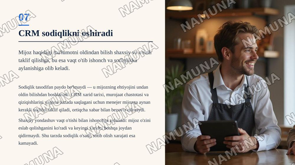 CRM tizimlarining strategik ahamiyati va mijoz sodiqligiga taʼsiri — zamonaviy taqdimot, 8-slayd